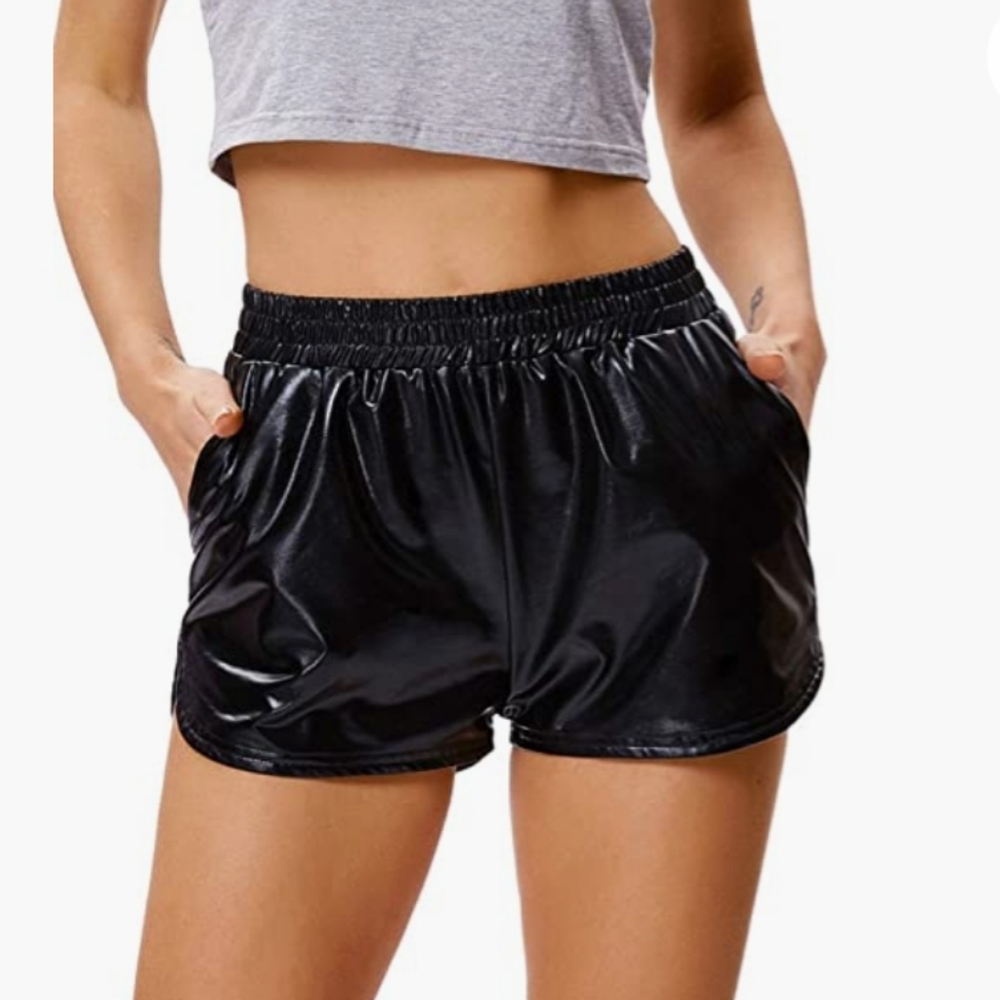 Kate Kasin Black Shiny Disco Sporty Shorts‎